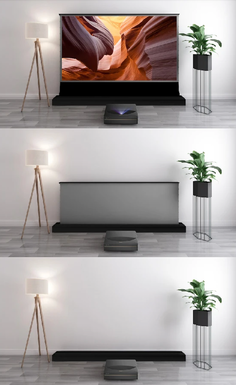 a projection screen that rises from the ground