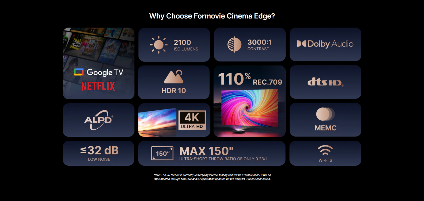 Formovie Cinema Edge 4K UST Laser Projector Featuring Google TV with Netflix